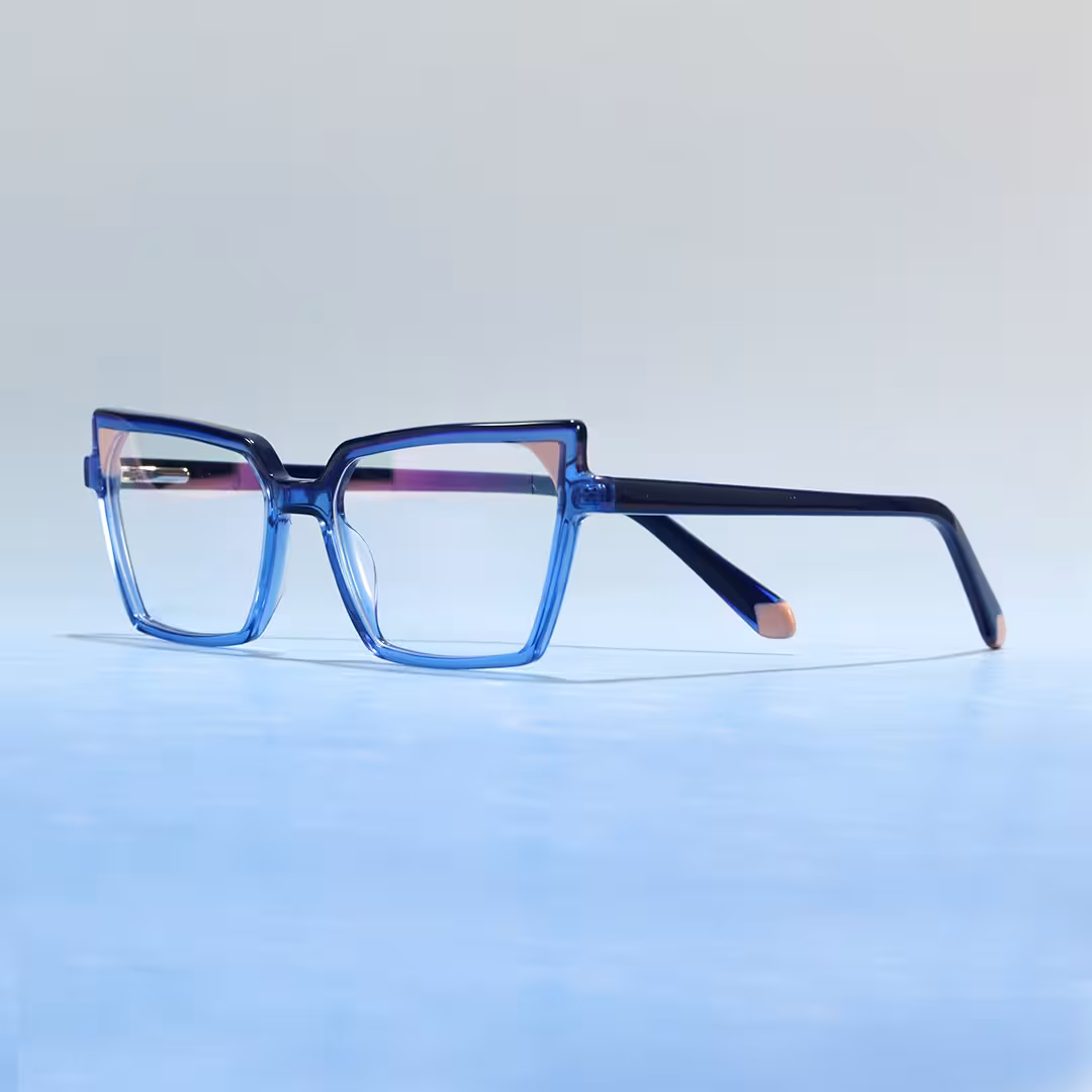 Scene view of Topaz colorful cat eye acetate eyeglasses CA0342605 in blue