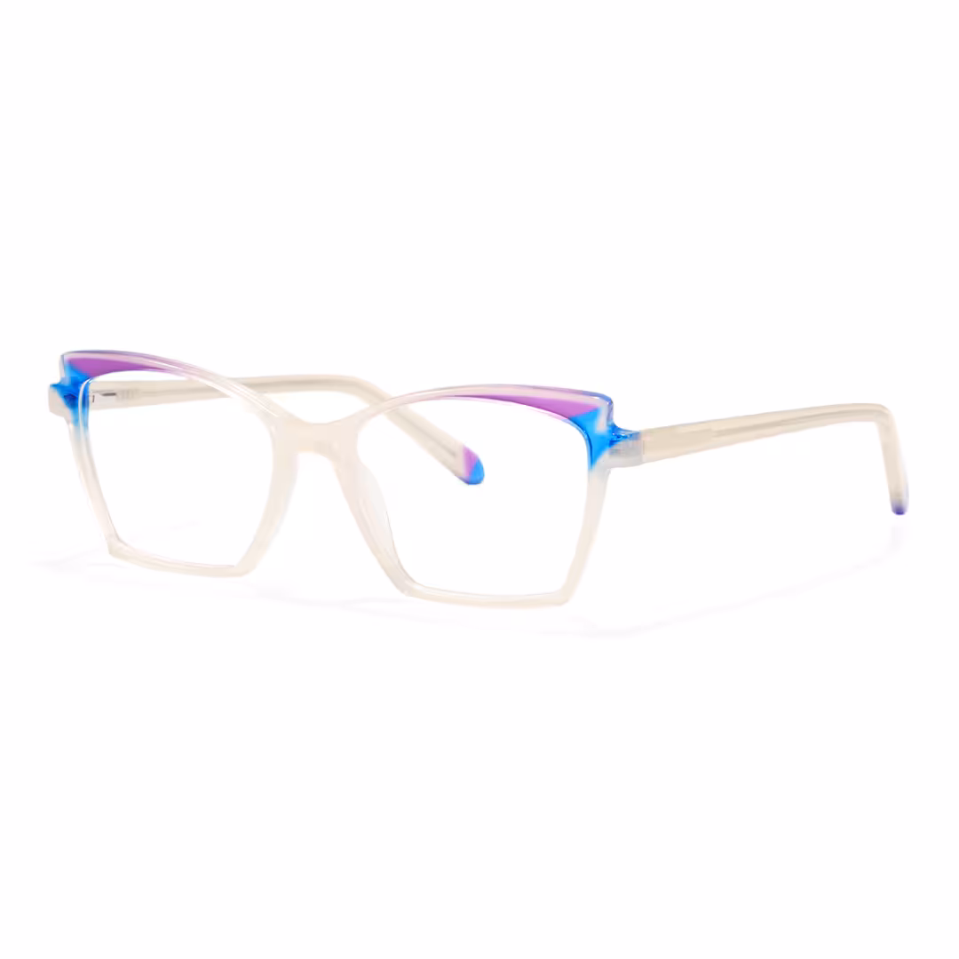 Angle view of Unity colorful cat eye acetate eyeglasses CA0352605 in beige