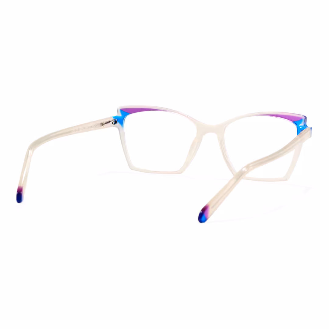Back view of Unity colorful cat eye acetate eyeglasses CA0352605 in beige