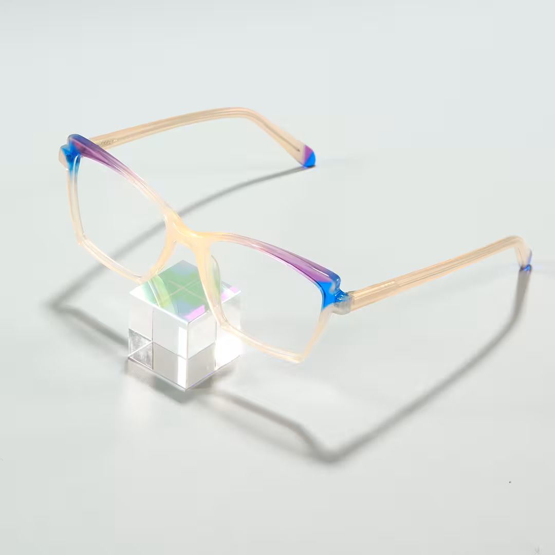 Scene view of Unity colorful cat eye acetate eyeglasses CA0352605 in beige