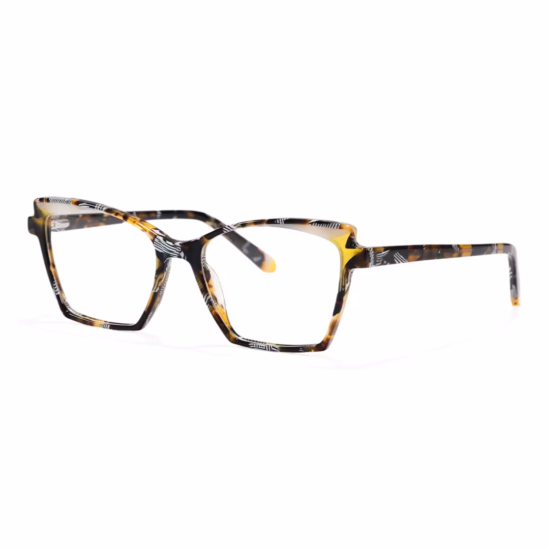 Angle view of Unity colorful cat eye acetate eyeglasses CA0352605 in tortoise