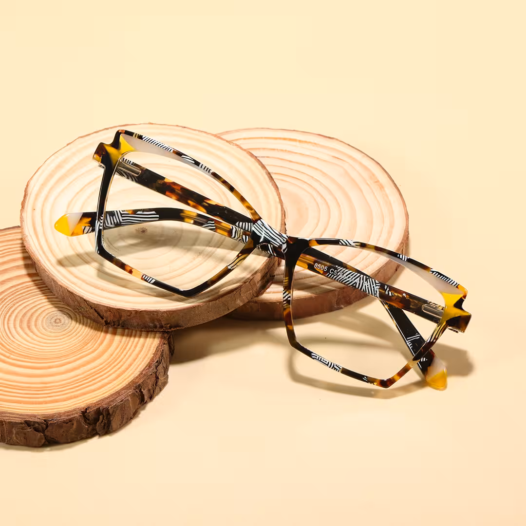 Scene view of Unity colorful cat eye acetate eyeglasses CA0352605 in tortoise