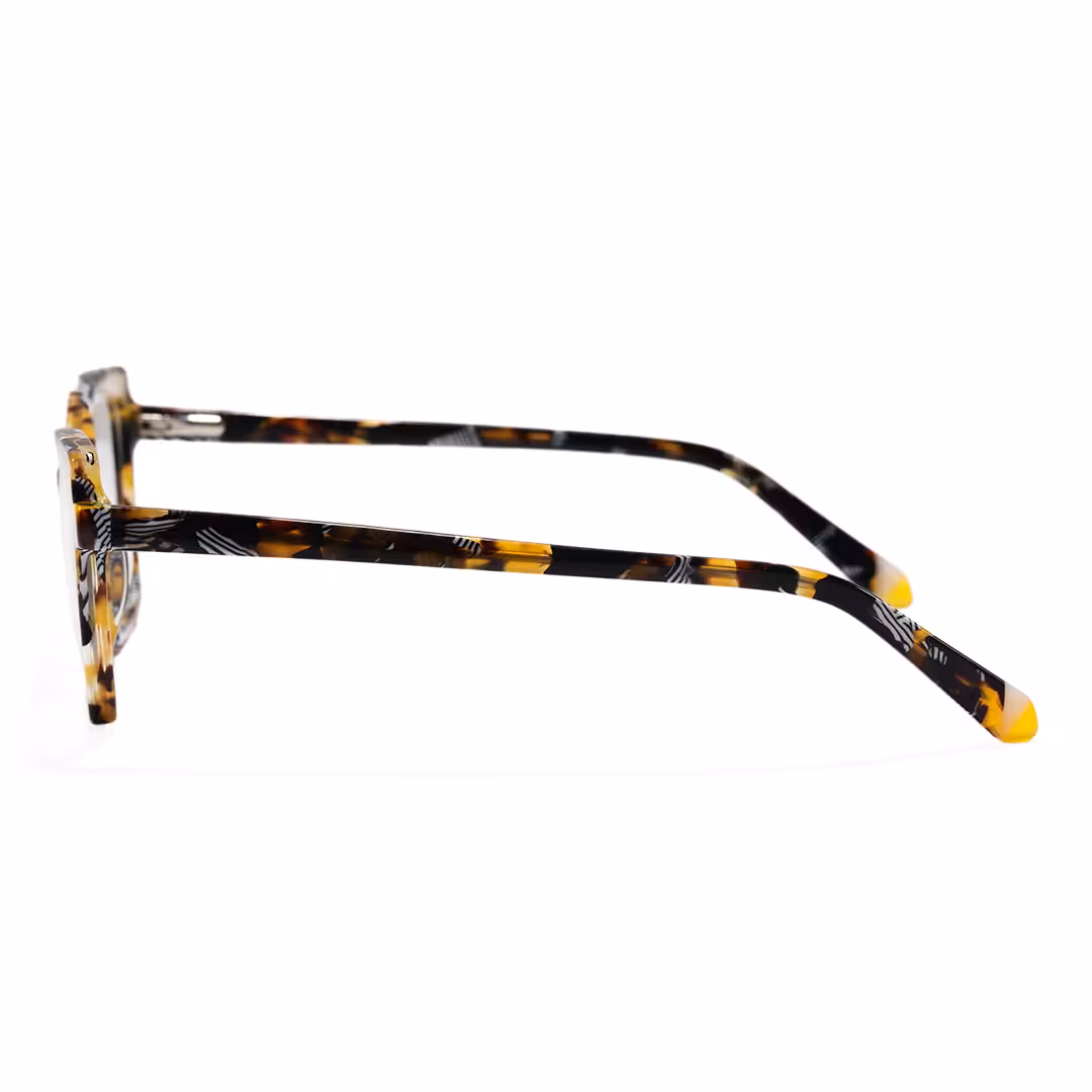 Side view of Unity colorful cat eye acetate eyeglasses CA0352605 in tortoise