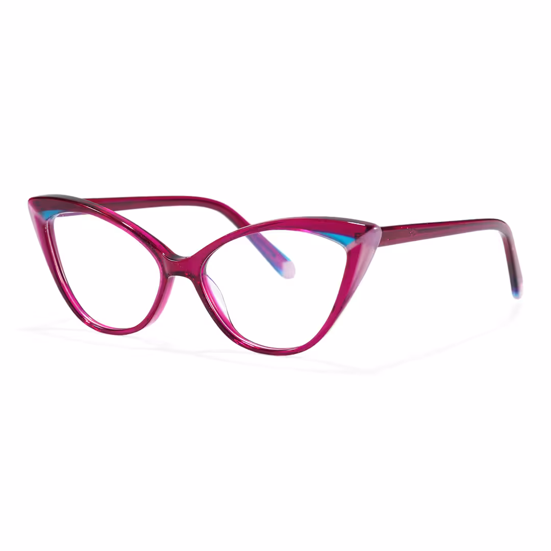 Angle view of Dune colorful cat eye acetate eyeglasses CA0362605 in purple