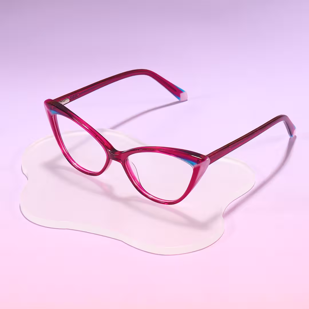 Scene view of Dune colorful cat eye acetate eyeglasses CA0362605 in purple