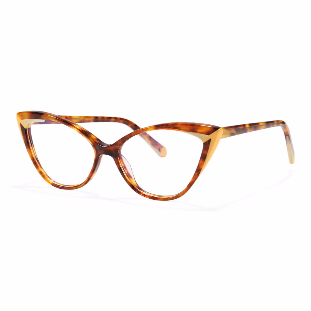 Angle view of Dune colorful cat eye acetate eyeglasses CA0362605 in tortoise