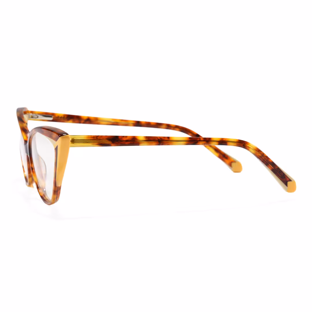 Side view of Dune colorful cat eye acetate eyeglasses CA0362605 in tortoise