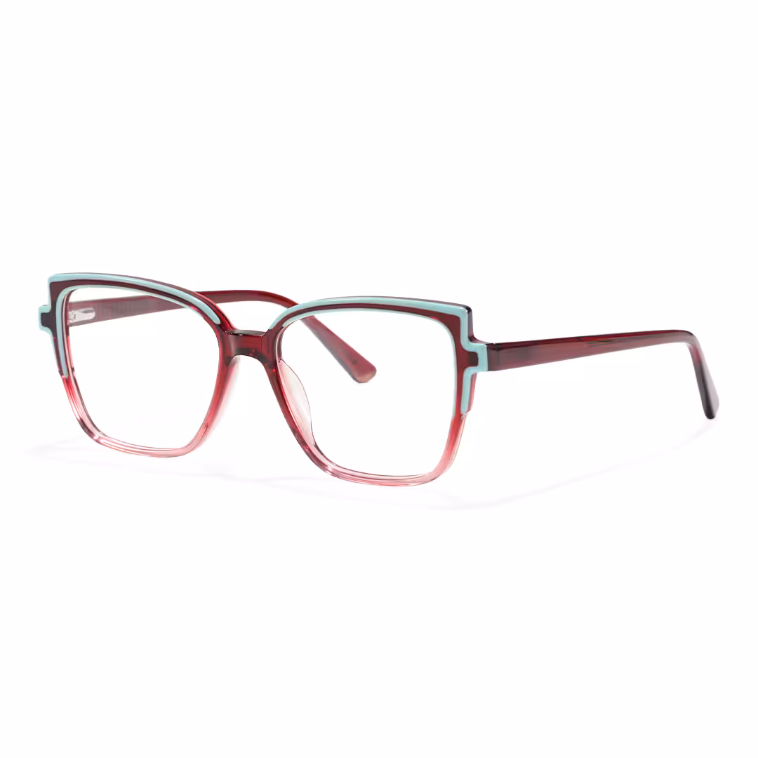 Angle view of Nala colorful cat eye acetate eyeglasses CA0372605 in two tone