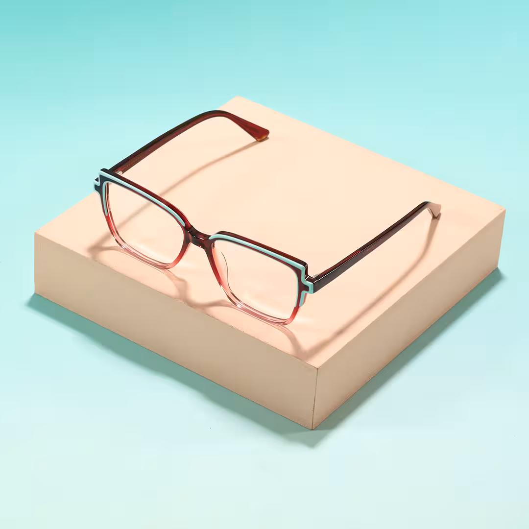 Scene view of Nala colorful cat eye acetate eyeglasses CA0372605 in two tone