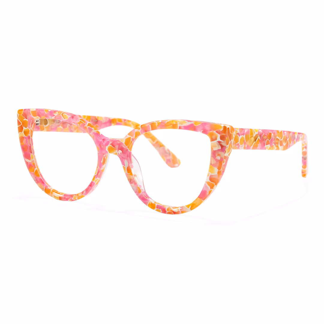 Angle view of Whisper colorful cat eye acetate eyeglasses CA0392605 in multicolor