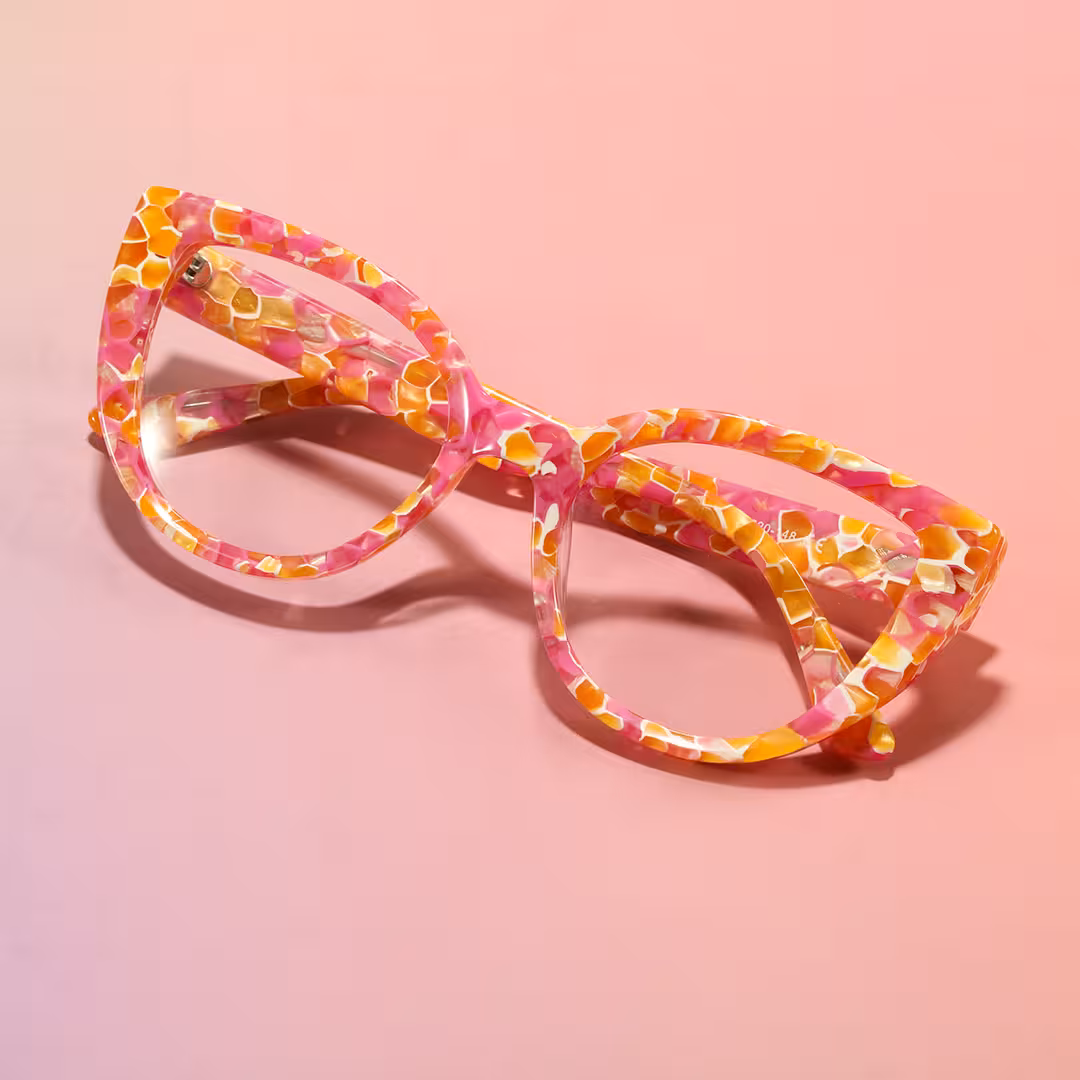 Scene view of Whisper colorful cat eye acetate eyeglasses CA0392605 in multicolor