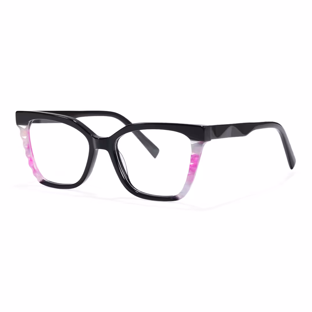 Angle view of Rael colorful cat eye acetate eyeglasses CA0422605 in black