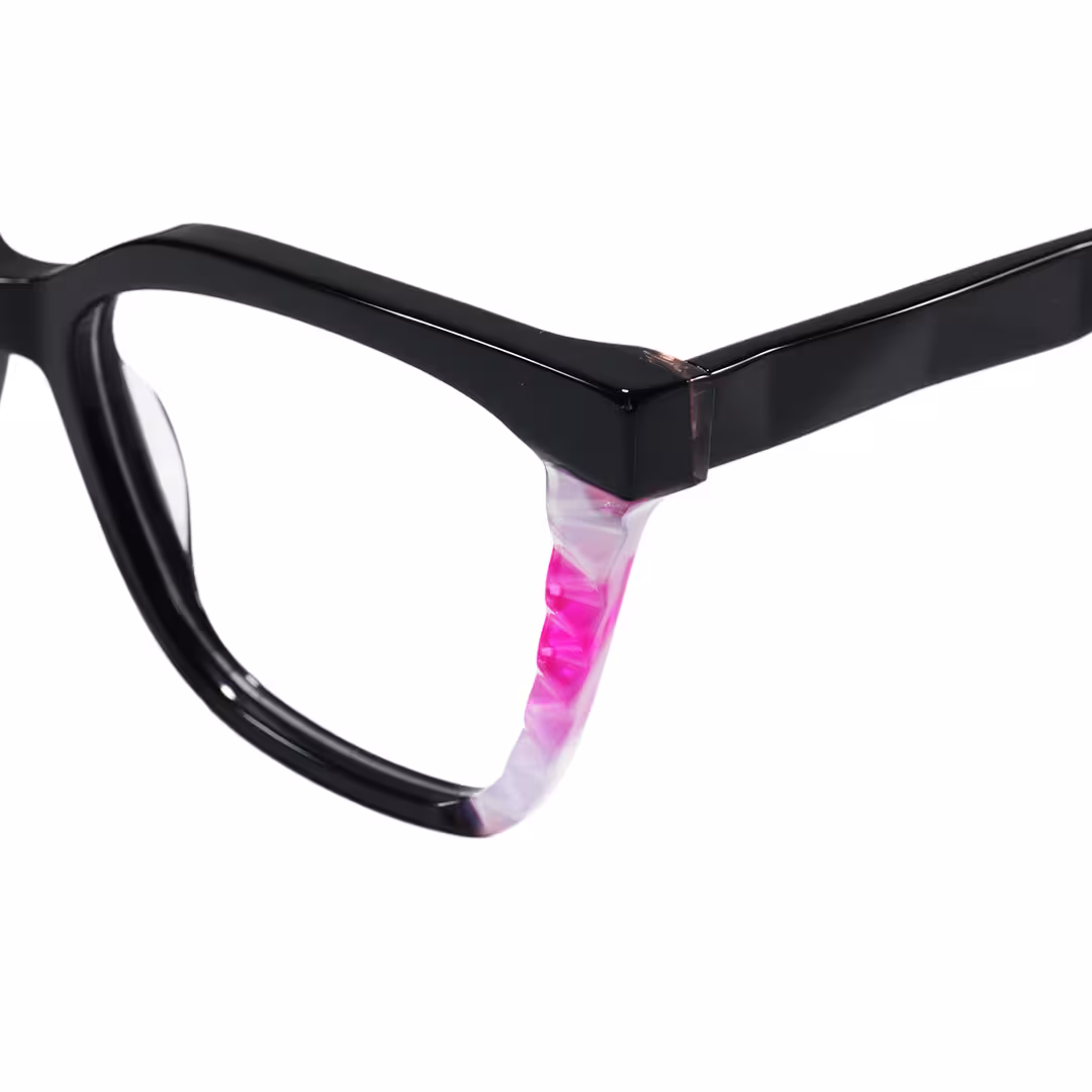 End piece detail of Rael colorful cat eye acetate eyeglasses CA0422605 in black