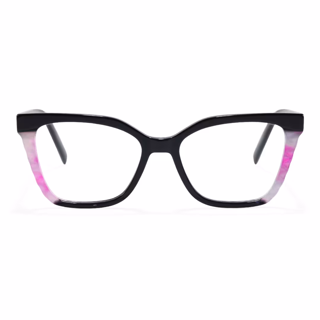 Front view of Rael colorful cat eye acetate eyeglasses CA0422605 in black