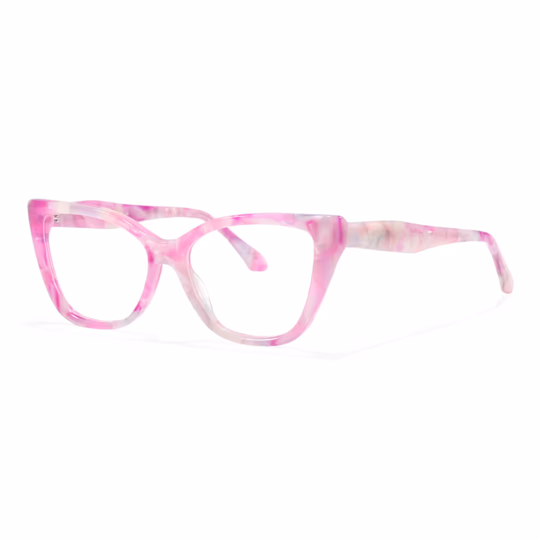 Angle view of Solt colorful cat eye acetate eyeglasses CA0432605 in pink