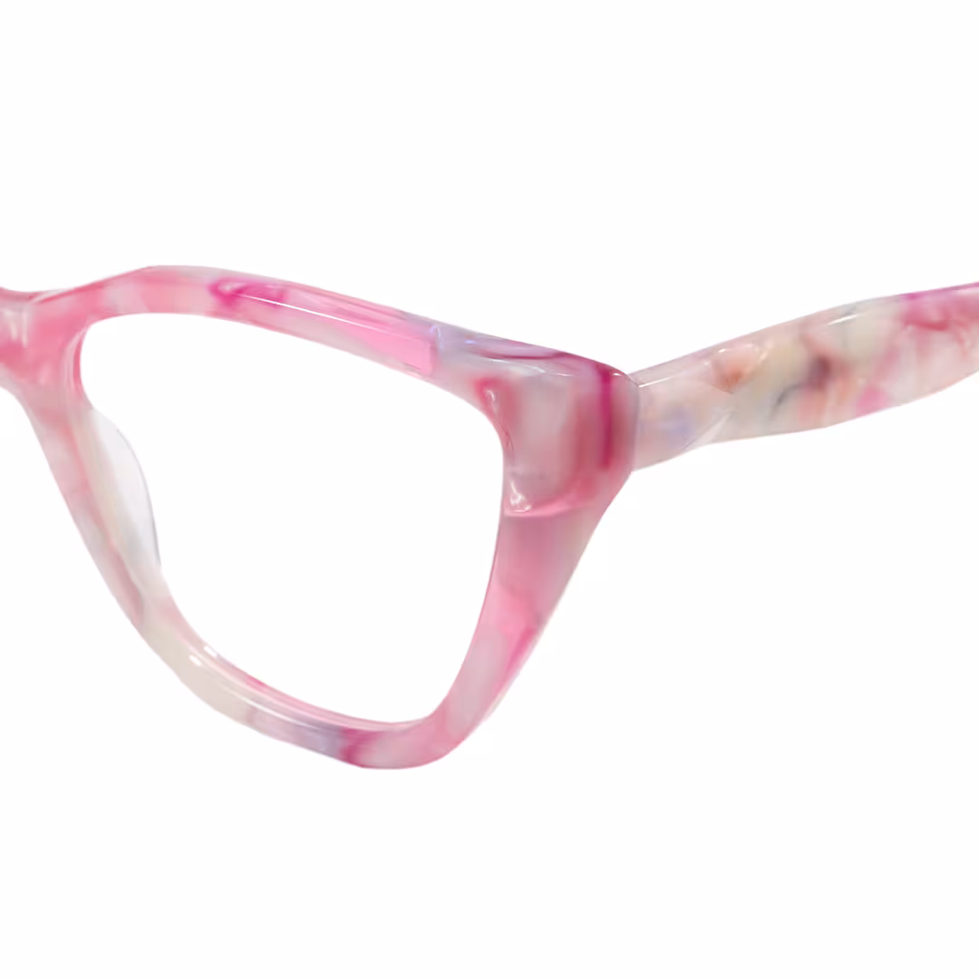 End piece detail of Solt colorful cat eye acetate eyeglasses CA0432605 in pink