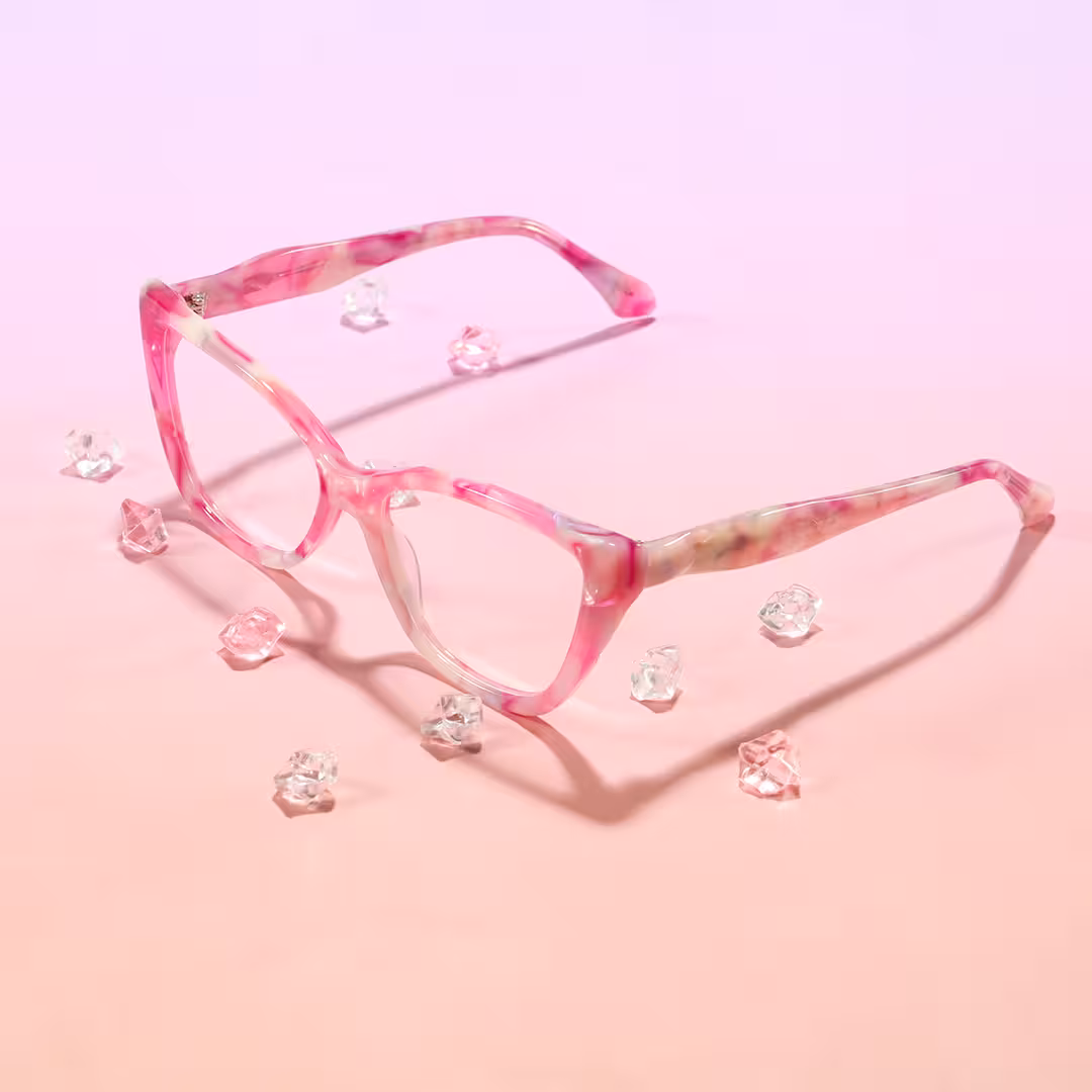 Scene view of Solt colorful cat eye acetate eyeglasses CA0432605 in pink