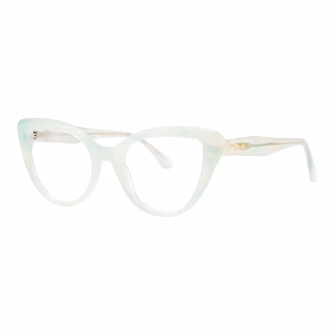 Angle view of Glimmer colorful cat eye acetate eyeglasses CA0442605 in green