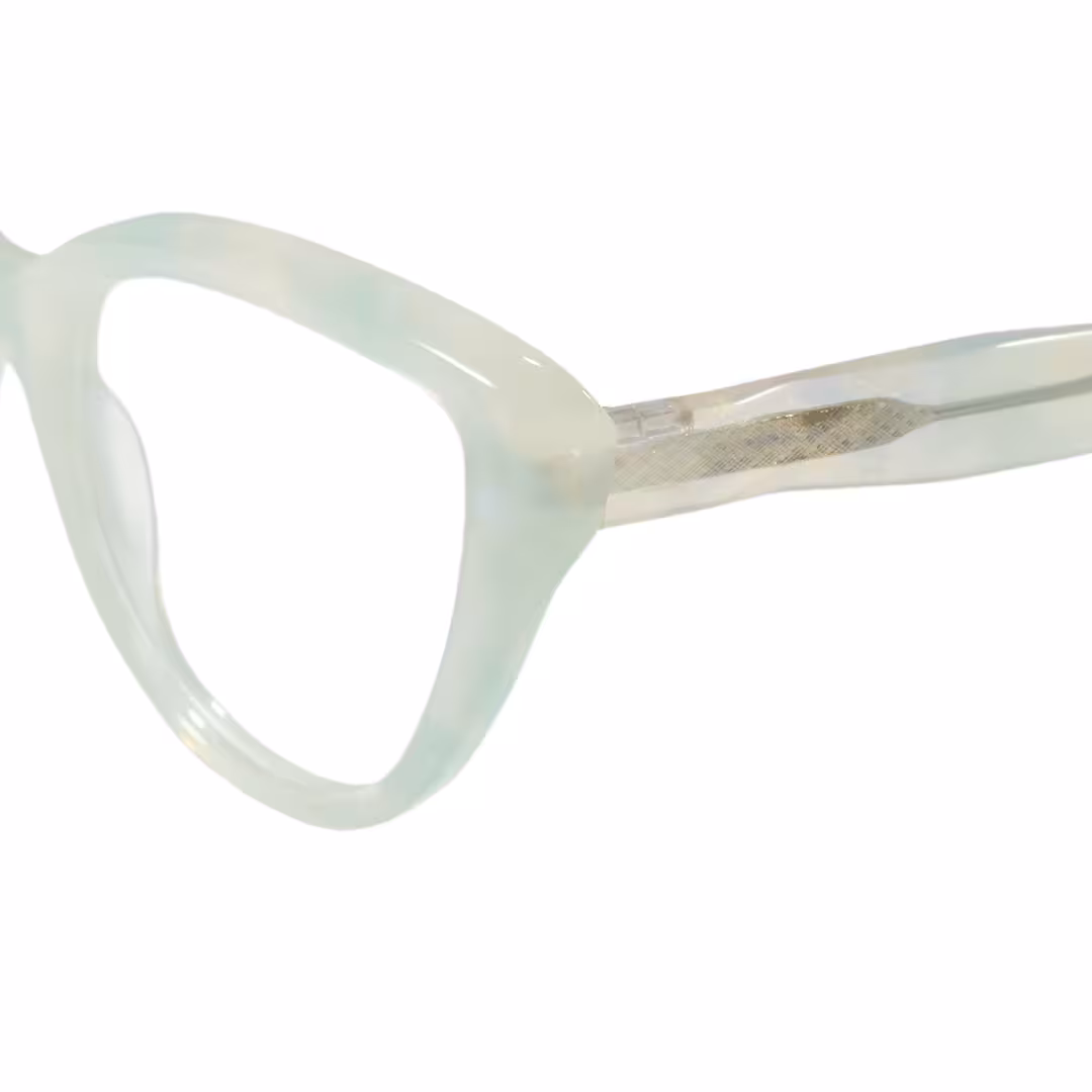 End piece detail of Glimmer colorful cat eye acetate eyeglasses CA0442605 in green
