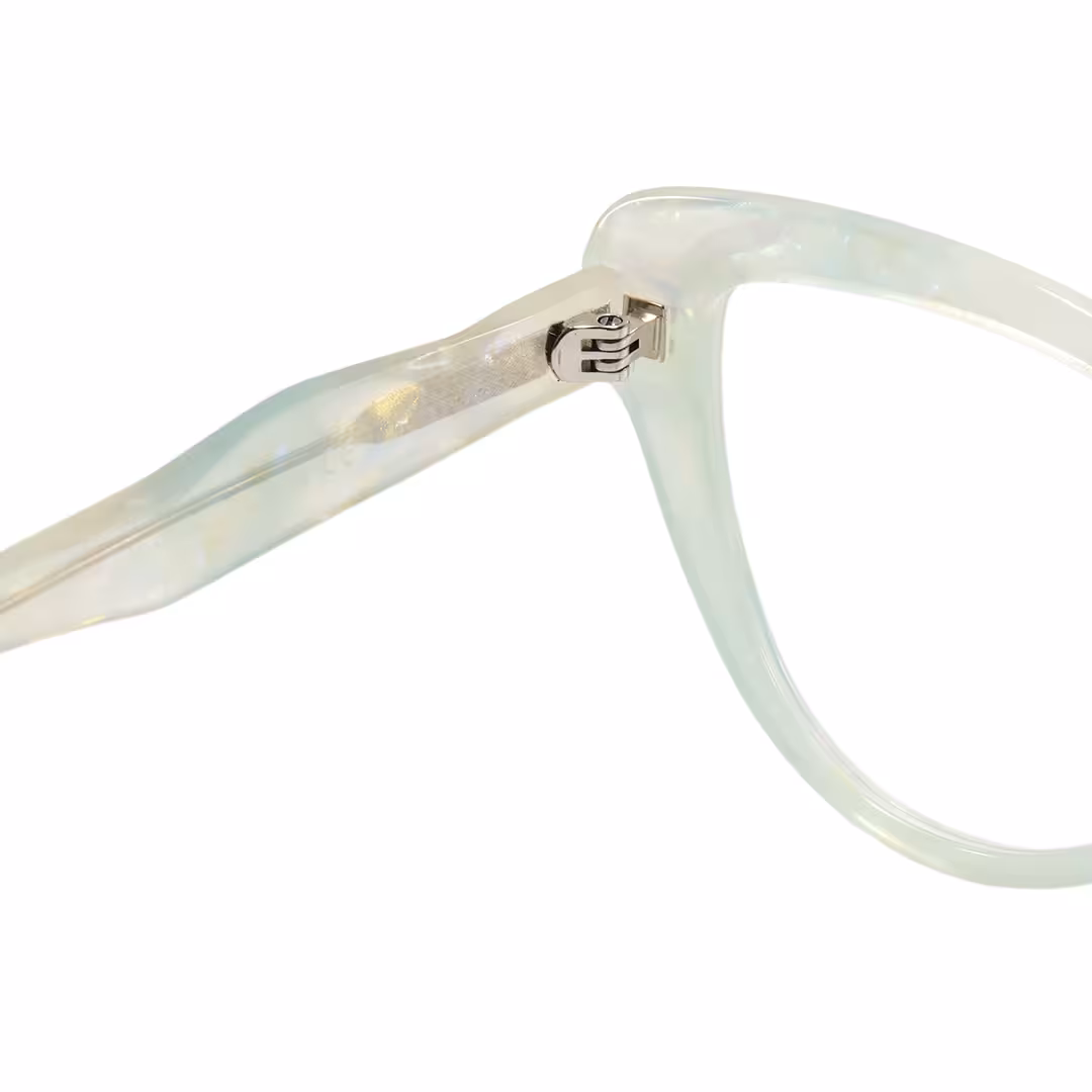 Hinge detail of Glimmer colorful cat eye acetate eyeglasses CA0442605 in green