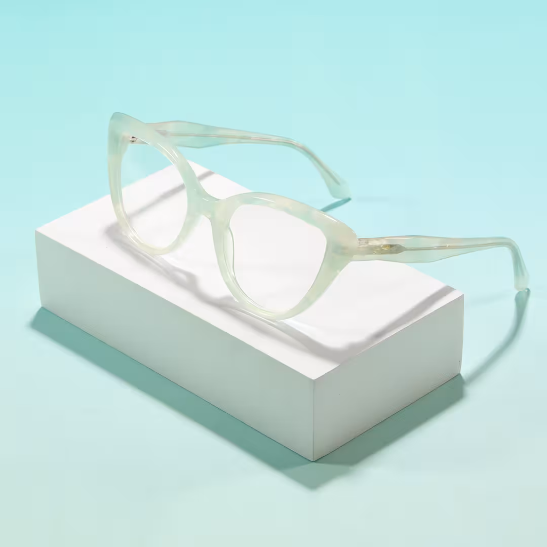 Scene view of Glimmer colorful cat eye acetate eyeglasses CA0442605 in green