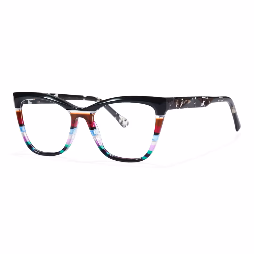 Angle view of Vexel colorful cat eye acetate eyeglasses CA0452605 in black
