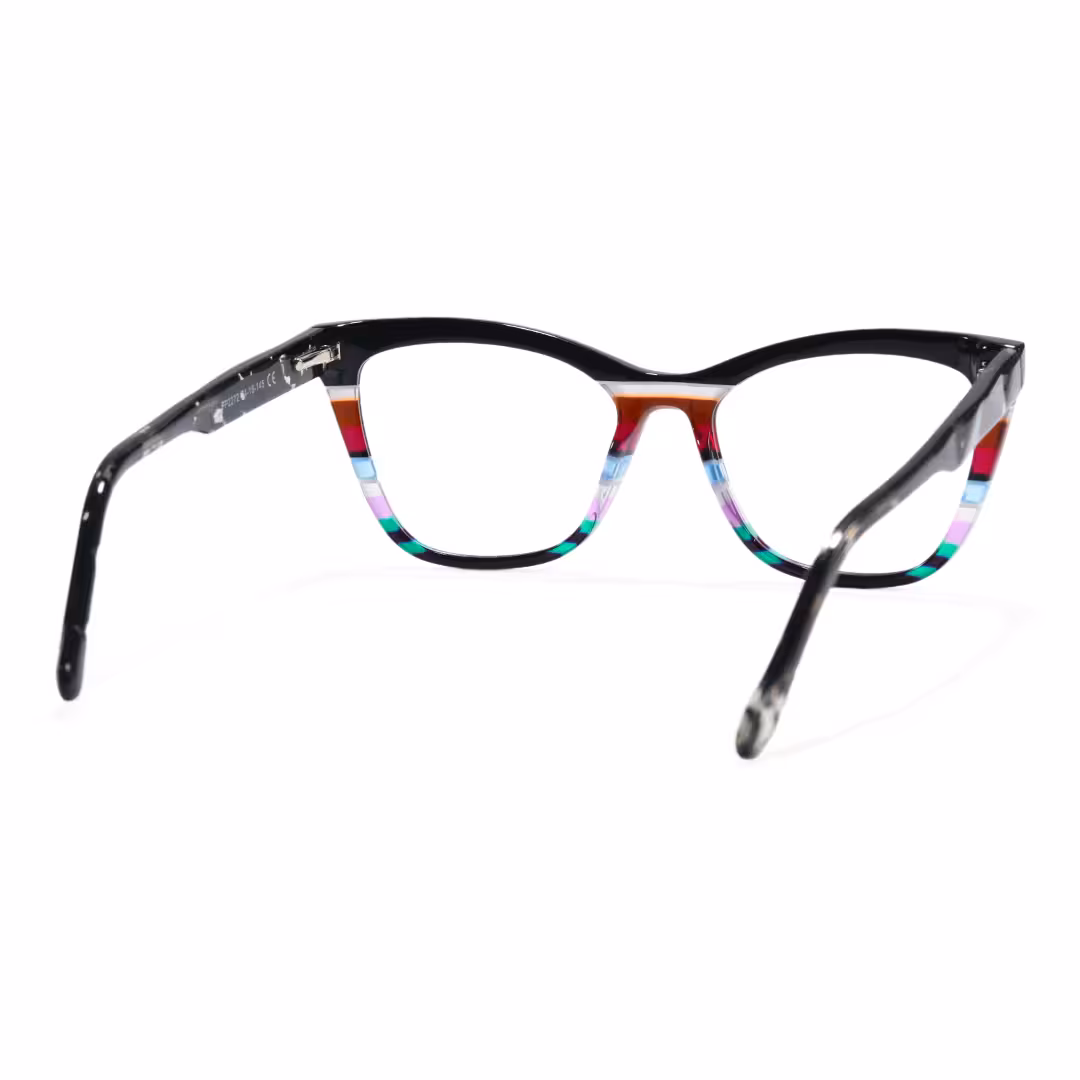 Back view of Vexel colorful cat eye acetate eyeglasses CA0452605 in black