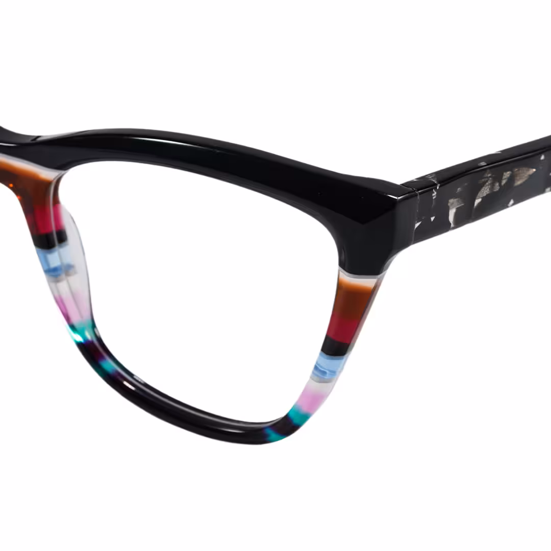End piece detail of Vexel colorful cat eye acetate eyeglasses CA0452605 in black