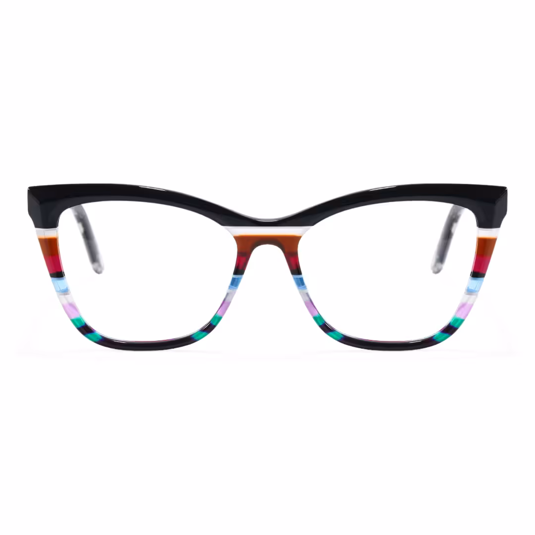 Front view of Vexel colorful cat eye acetate eyeglasses CA0452605 in black