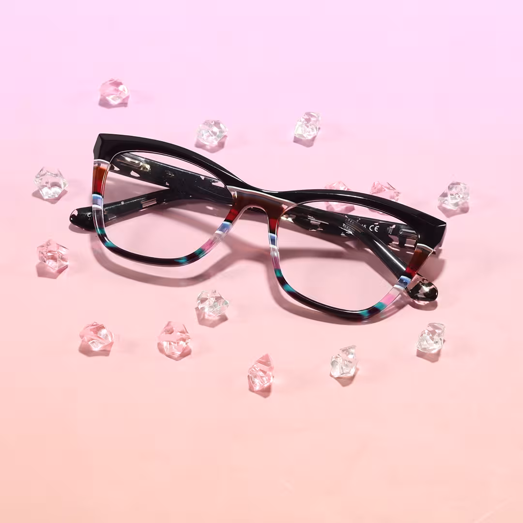 Scene view of Vexel colorful cat eye acetate eyeglasses CA0452605 in black