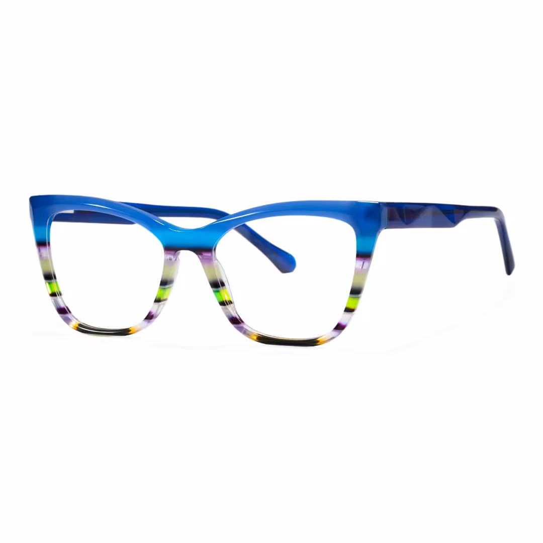 Angle view of Vexel colorful cat eye acetate eyeglasses CA0452605 in blue