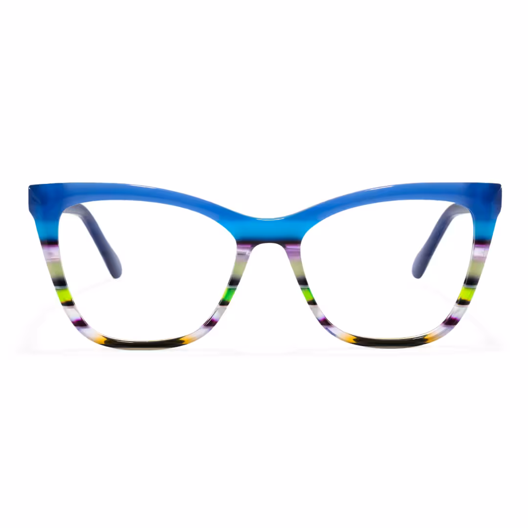Front view of Vexel colorful cat eye acetate eyeglasses CA0452605 in blue