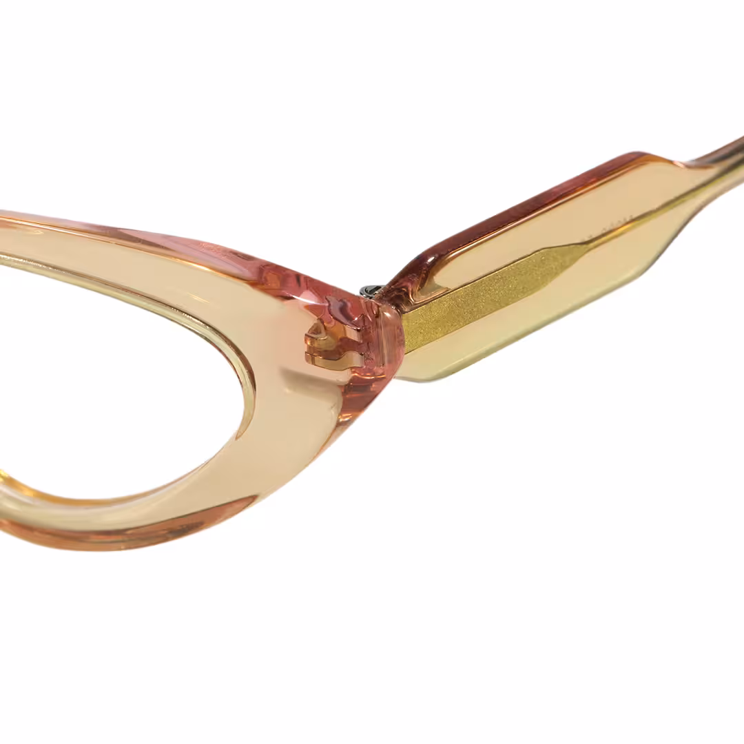 End piece detail of Wynr office siren cat eye acetate eyeglasses CA0462605 in brown