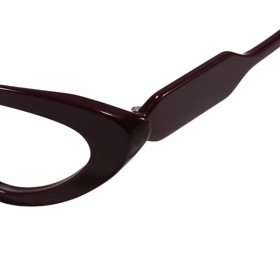 End piece detail of Wynr office siren cat eye acetate eyeglasses CA0462605 in red