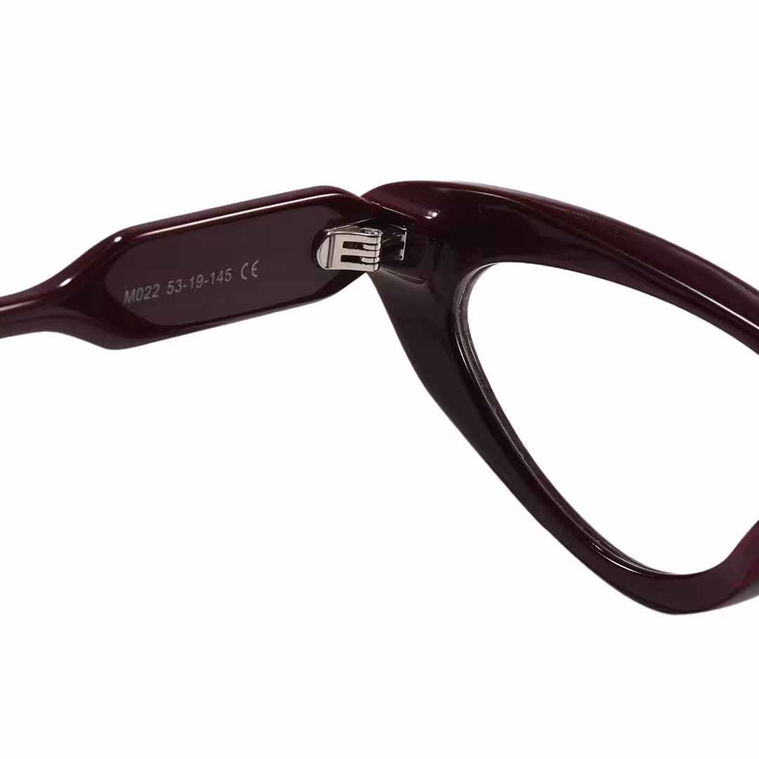 Hinge detail of Wynr office siren cat eye acetate eyeglasses CA0462605 in red