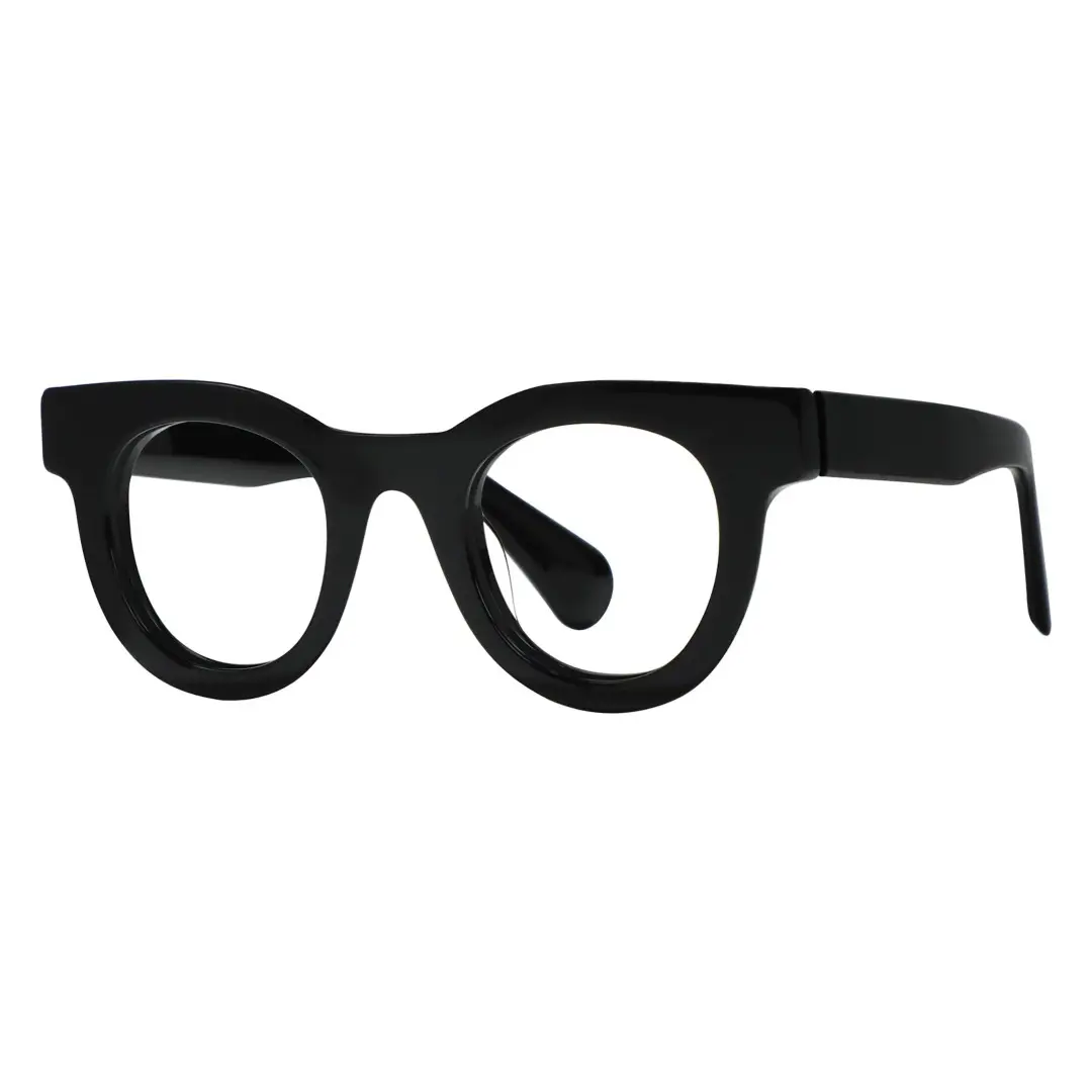 Angle view of Gali round acetate eyeglasses CA0532302 in black