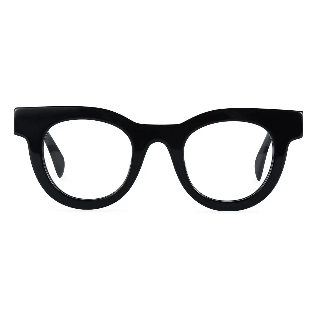 Front view of Gali round acetate eyeglasses CA0532302 in black
