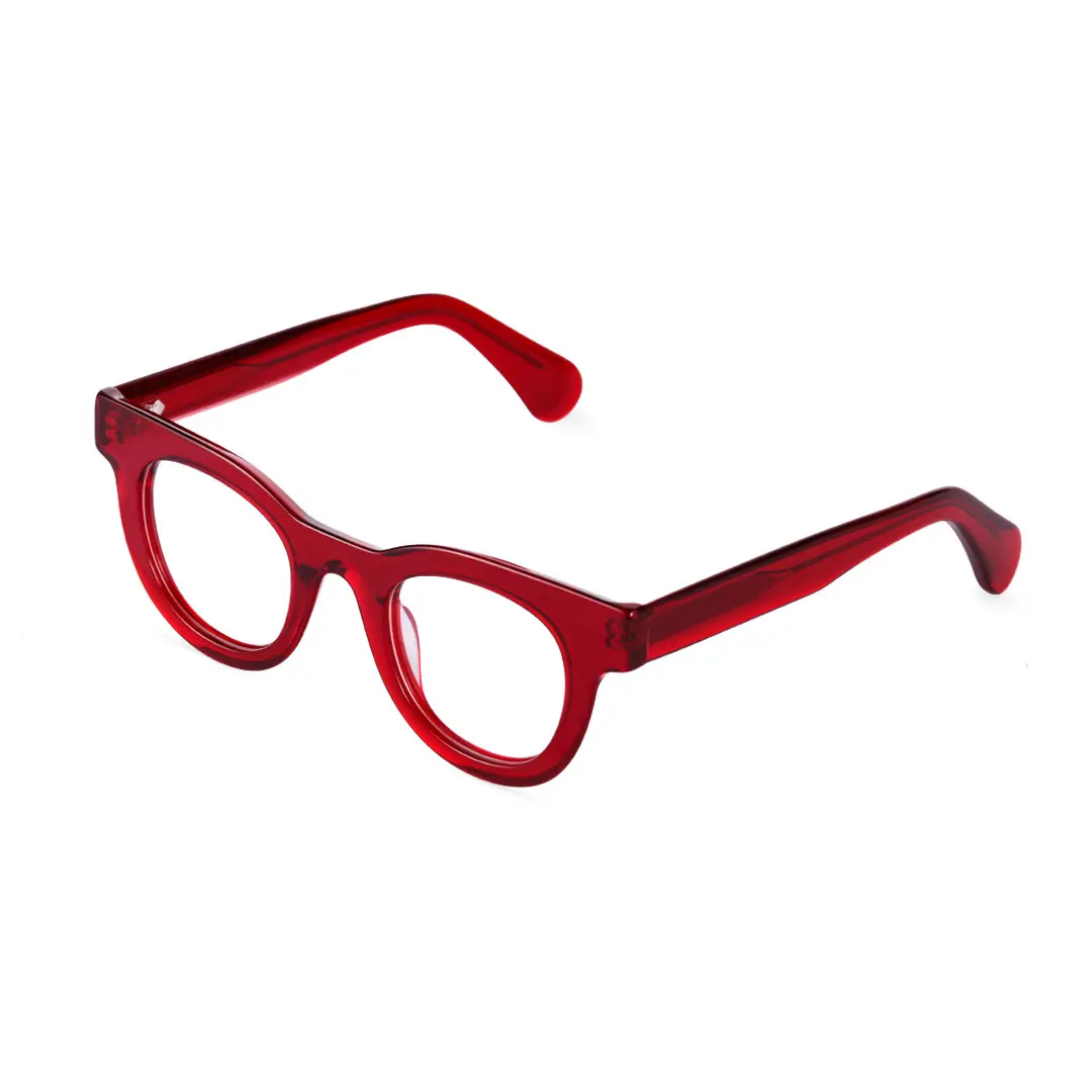 Angle view of Gali round acetate eyeglasses CA0532302 in red