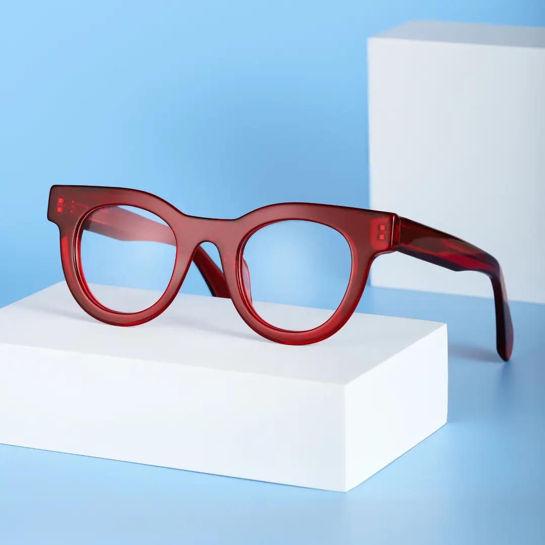 Scene view of Gali round acetate eyeglasses CA0532302 in red