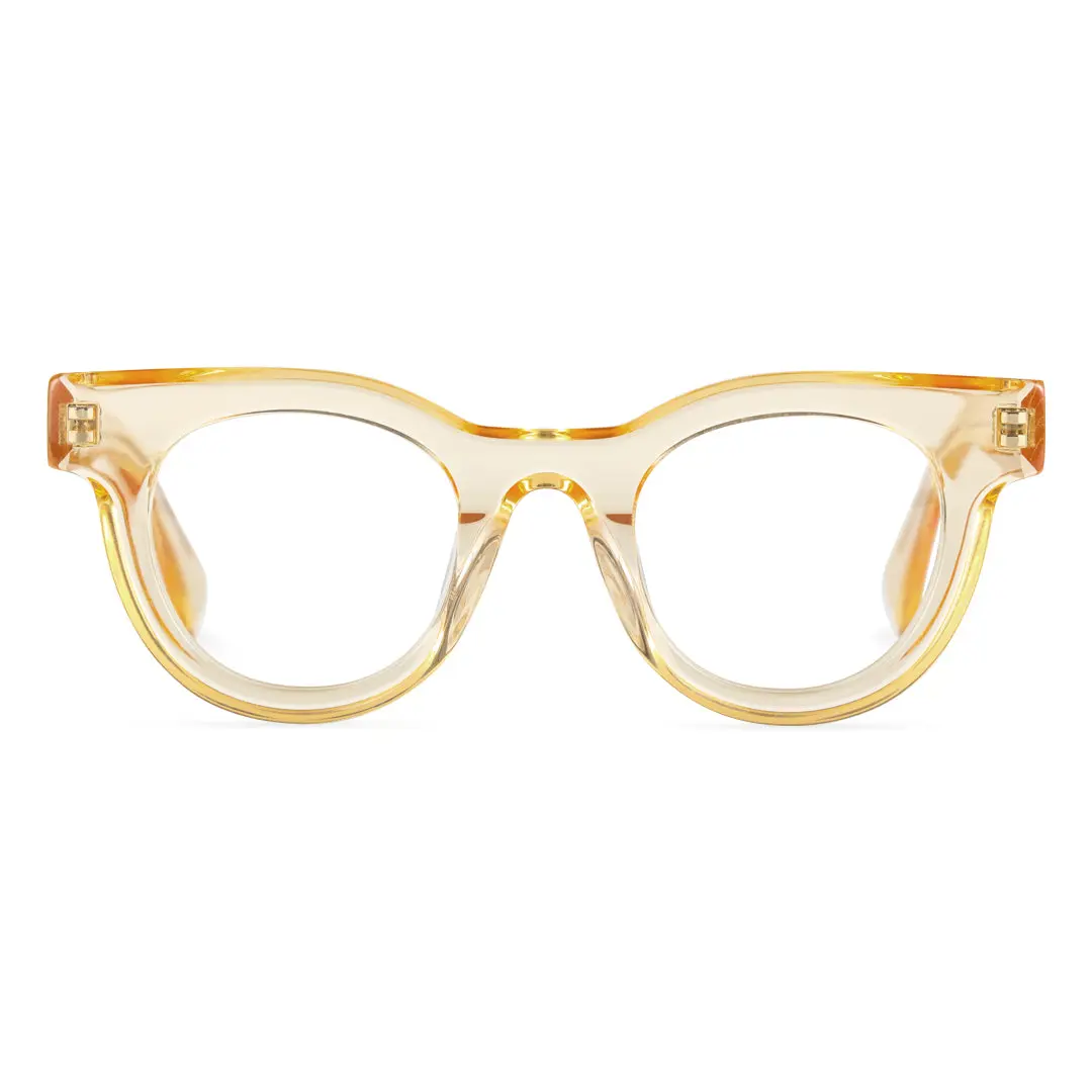 Front view of Gali round acetate eyeglasses CA0532302 in yellow