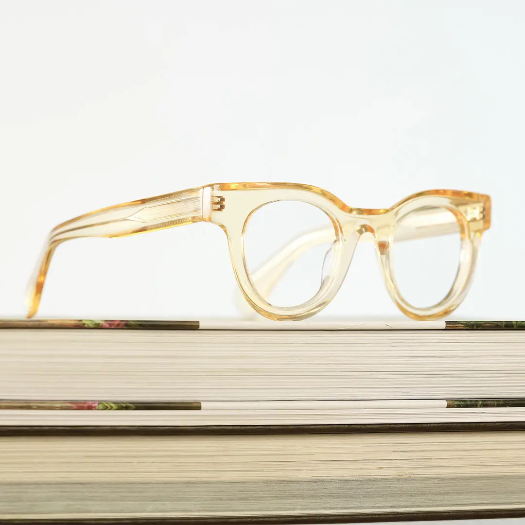 Scene view of Gali round acetate eyeglasses CA0532302 in yellow