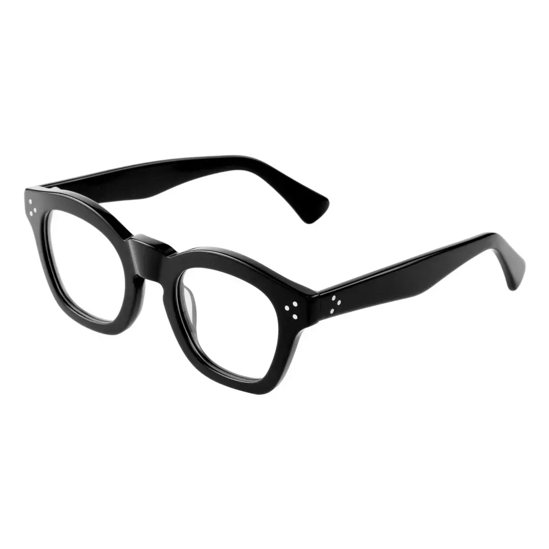 Angle view of Wonda vintage cat eye acetate eyeglasses CA0542302 in black