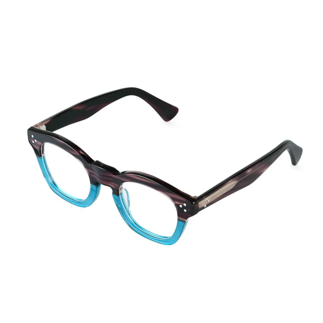 Angle view of Wonda vintage cat eye acetate eyeglasses CA0542302 in blue tortoise
