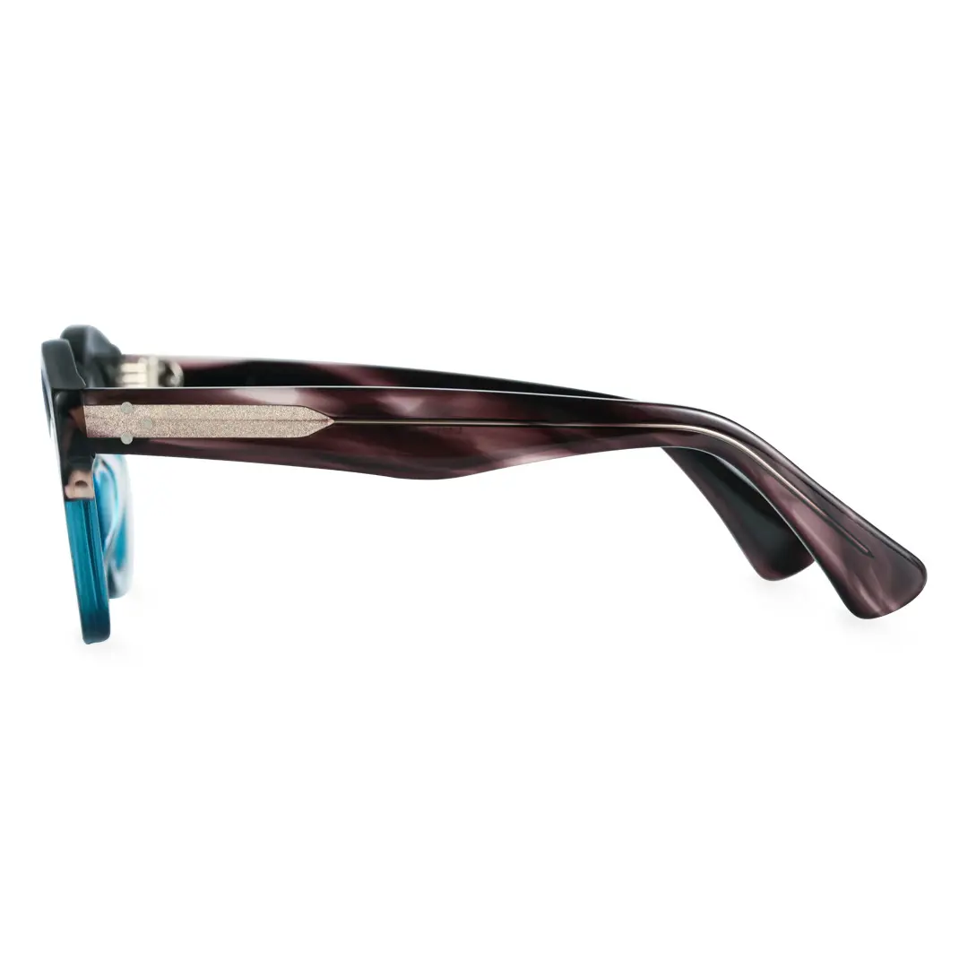 Side view of Wonda vintage cat eye acetate eyeglasses CA0542302 in blue tortoise