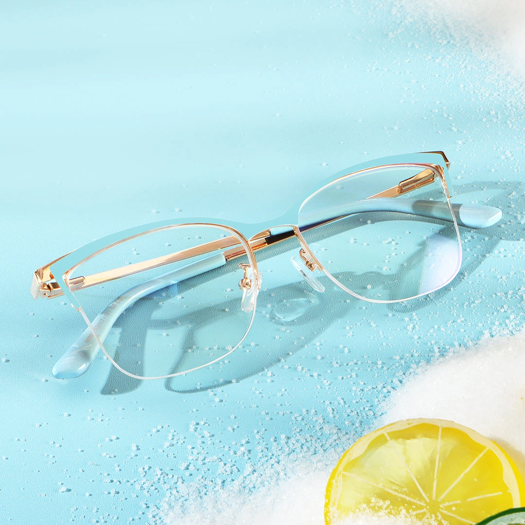 Scene view of Taurus cat eye metal eyeglasses CM0022208 in blue