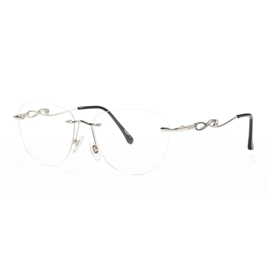 Angle view of Aine cat eye metal eyeglasses CM0032603 in silver