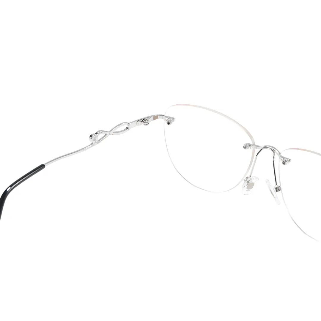 Hinge detail of Aine cat eye metal eyeglasses CM0032603 in silver