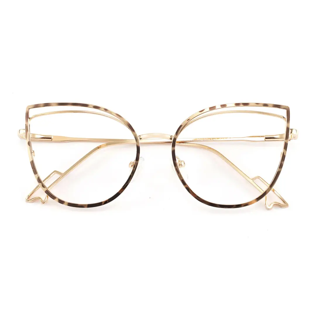 Front folded view of Adani cat eye metal eyeglasses CM0042408 in tortoise