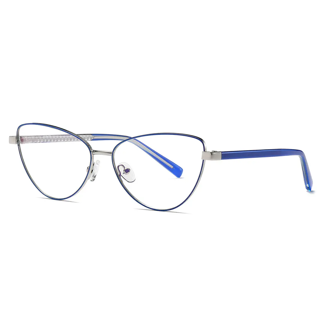 Angle view of Ingrid cat eye metal eyeglasses CM0072208 in blue
