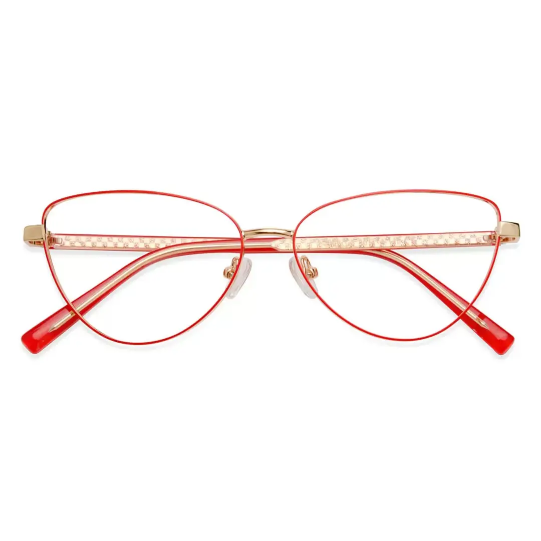 Front folded view of Ingrid cat eye metal eyeglasses CM0072208 in red